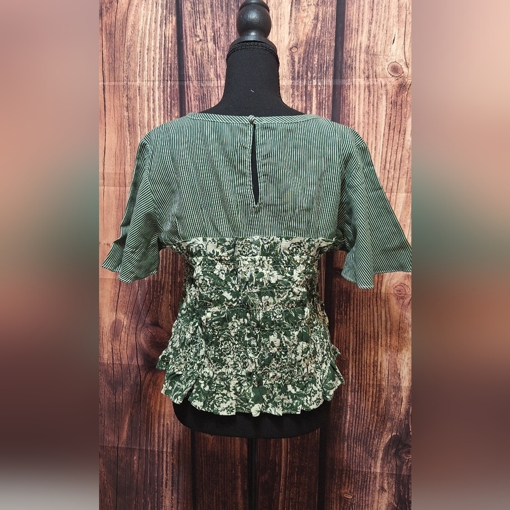 Anthropologie Short Sleeve Smocked Linen Twofer Top Size XL NWT! - Picture 3 of 5